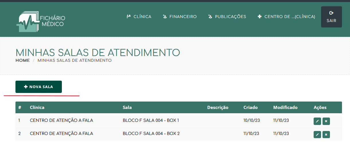 Salas e organização da clínica